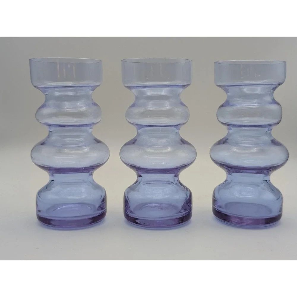 Set of 3 Lavender Purple Bubble Glass Vases Mid Century Modern Stacked Bud Vases